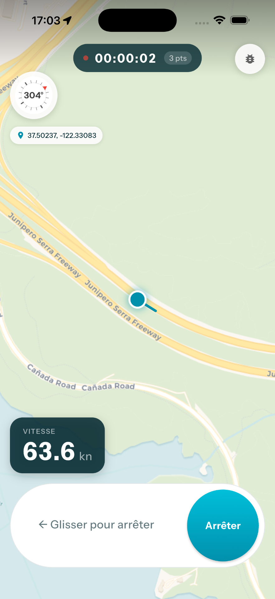 Enregistrement en cours dans l'application TRKS